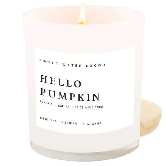 Hello Pumpkin 11 oz White Wood Jar