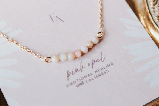 Pink Opal Curved Necklace Gold-Filled