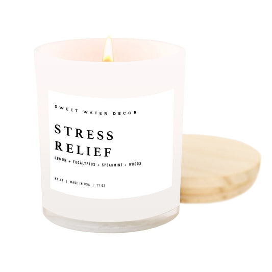 Stress Relief White Wood Candle Jar