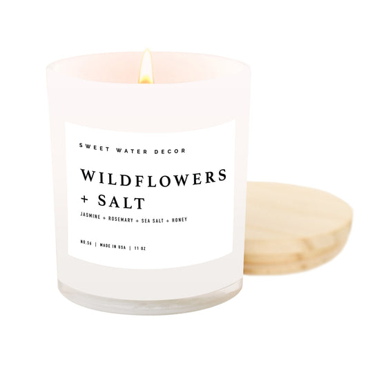 Wildflowers and Salt White Wood Jar Candle