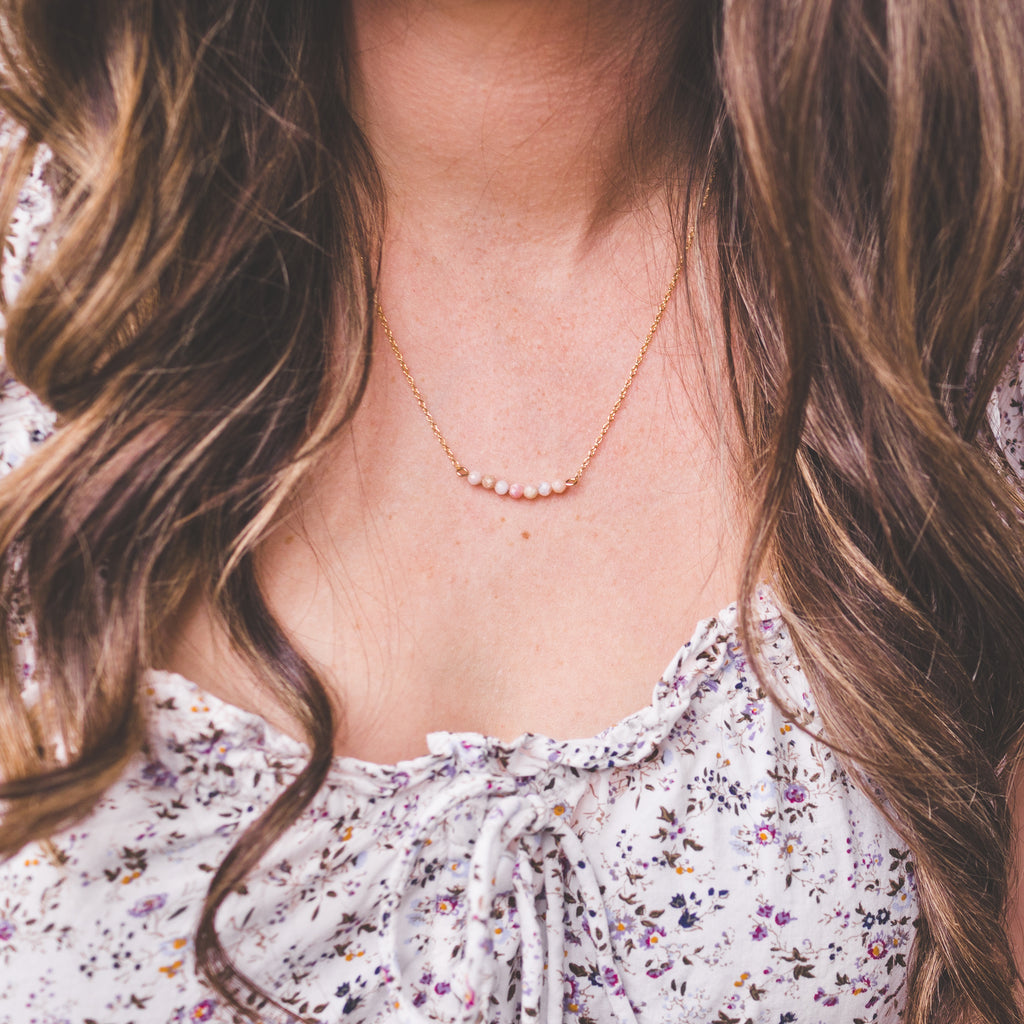 Pink Opal Curved Necklace Gold-Filled