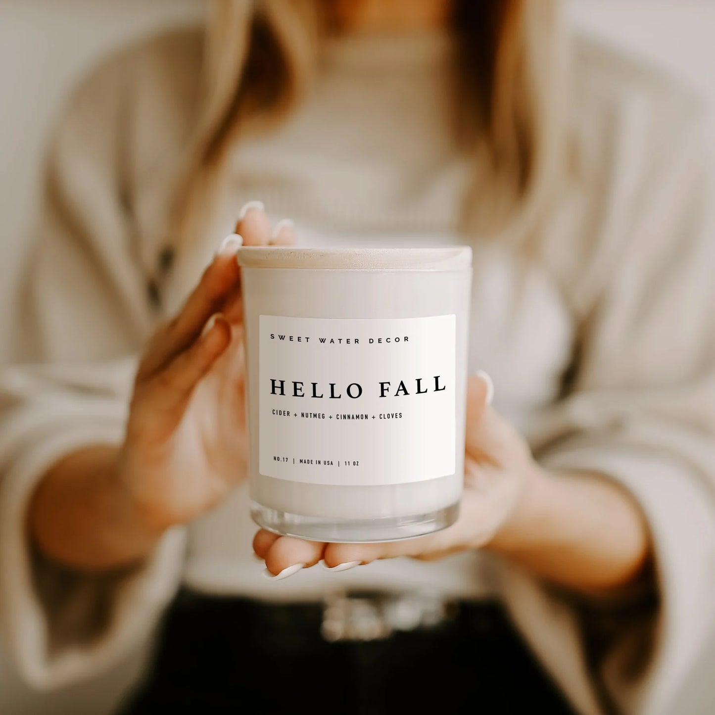 Hello Fall Soy Candle White Jar + Wood Lid