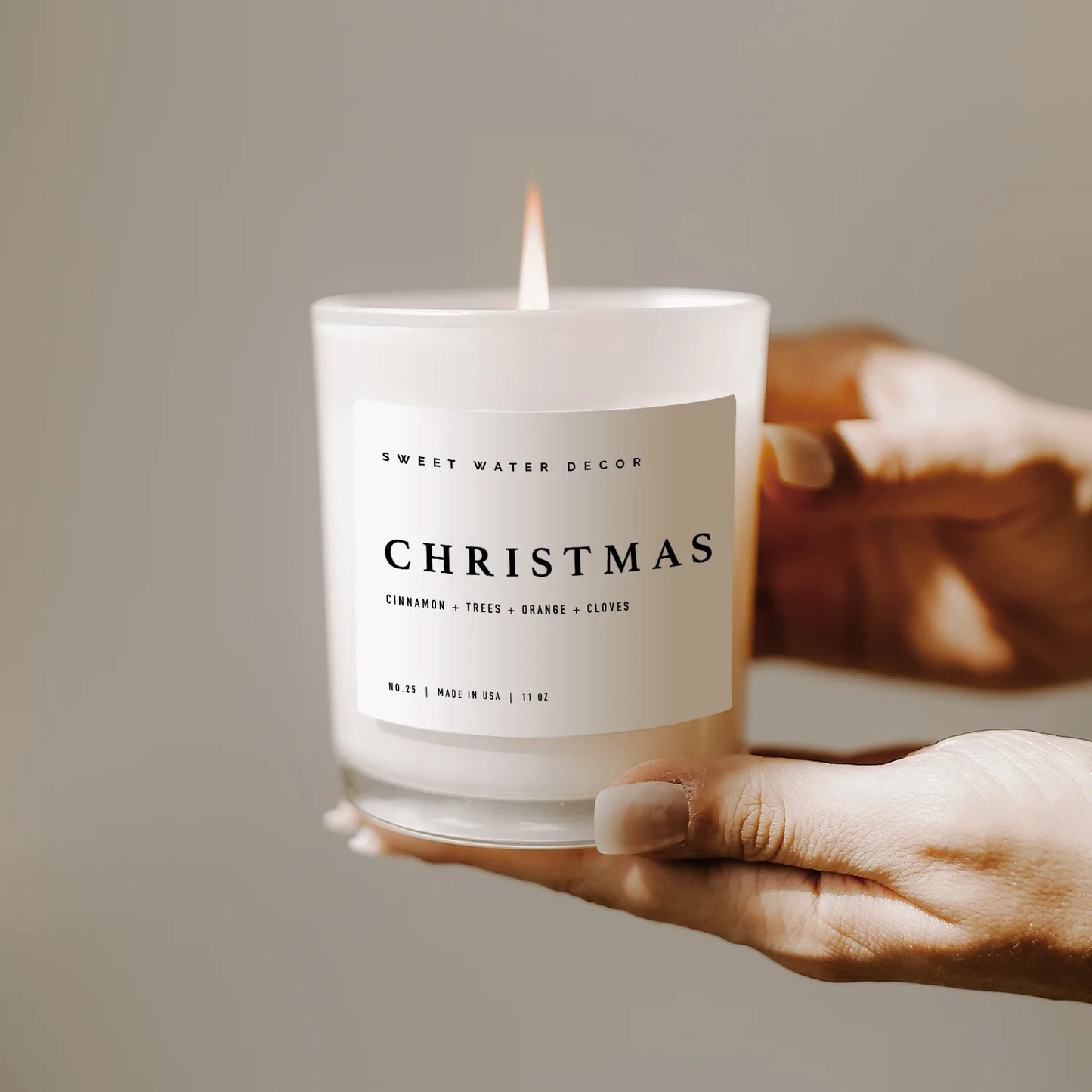 Christmas Soy Candle White Jar + Wood Lid