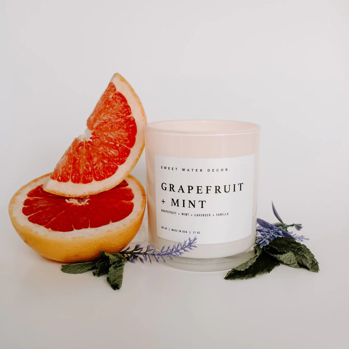 Grapefruit + Mint White Jar Wood Lid Candle